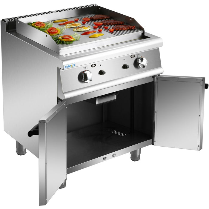 Professional Gas Griddle with Cabinet Base 9.2kW Smooth/Ribbed 700mm Depth |  ADX706