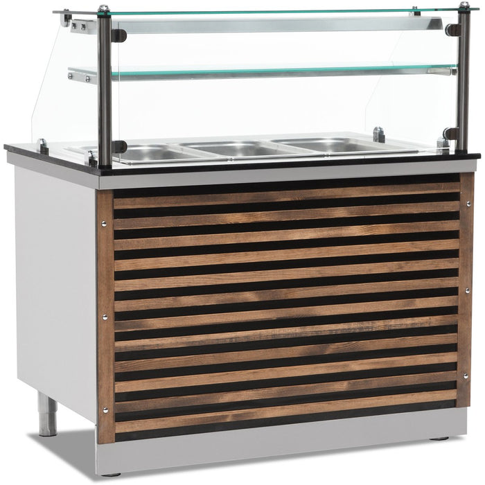 Professional Bain Marie Showcase with Glass front & Wooden Panel 3xGN1/1 |  EMPBEH10