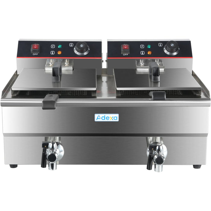 Commercial Fryer Double Electric 2x16 litre 10kW Countertop Drainage tap |  HEF162V