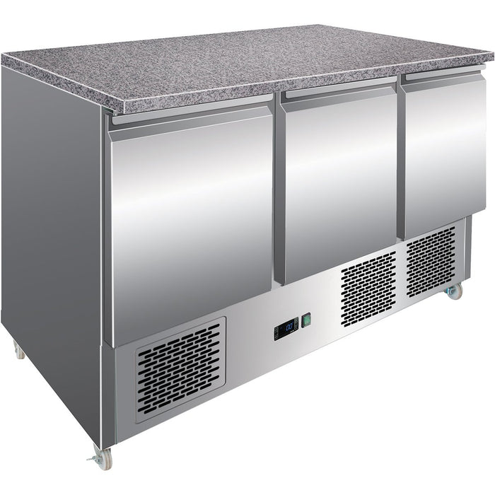 B GRADE Commercial Refrigerated Prep Counter Marble top 3 doors |  MTS93 B GRADE