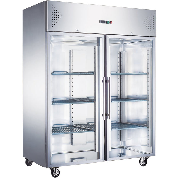 1200lt Commercial Refrigerator Stainless Steel Upright cabinet Twin glass door GN2/1 Ventilated cooling |  R1200VGLASS