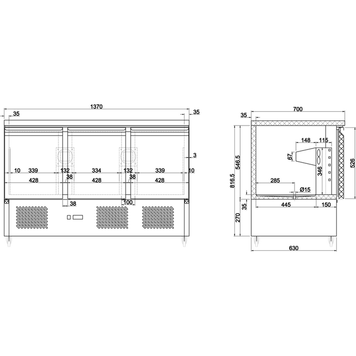 B GRADE Commercial Refrigerated Prep Counter Marble top 3 doors |  MTS93 B GRADE