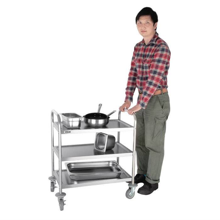 Vogue Stainless Steel 3 Tier Clearing Trolley Small Vogue