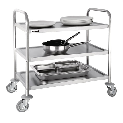 Vogue Stainless Steel 3 Tier Clearing Trolley Medium Vogue