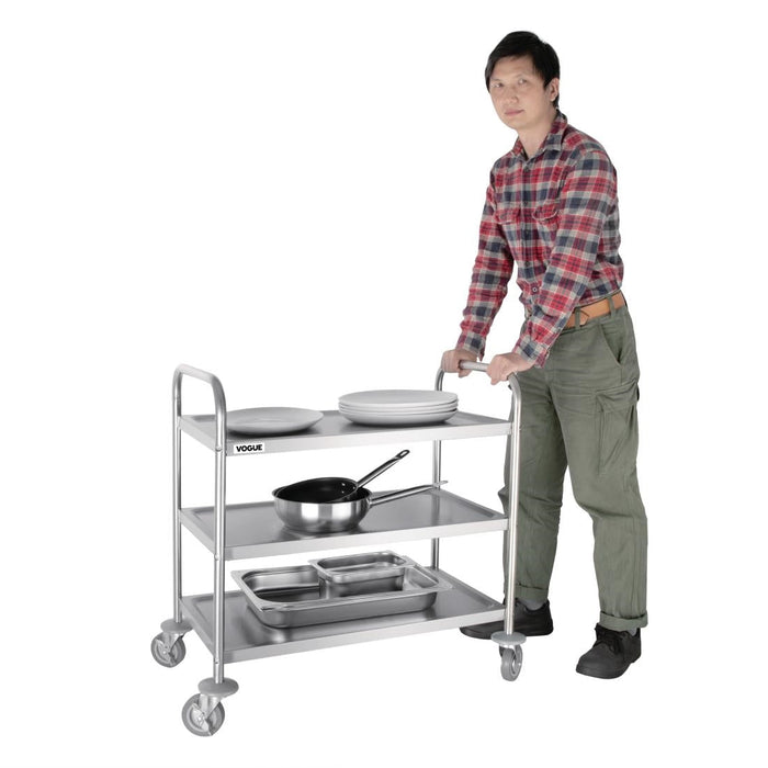 Vogue Stainless Steel 3 Tier Clearing Trolley Medium Vogue