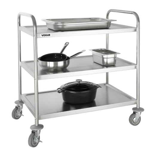 Vogue Stainless Steel 3 Tier Clearing Trolley Large Vogue
