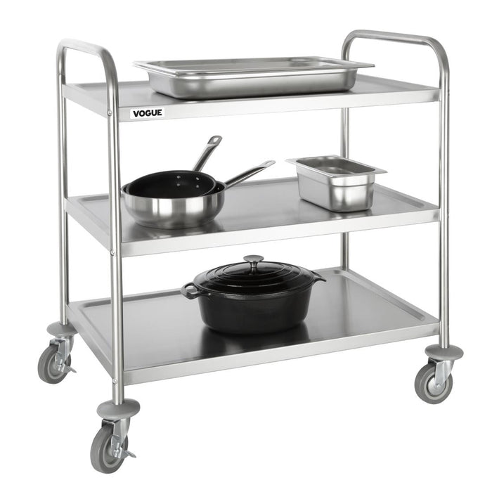 Vogue Stainless Steel 3 Tier Clearing Trolley Large Vogue