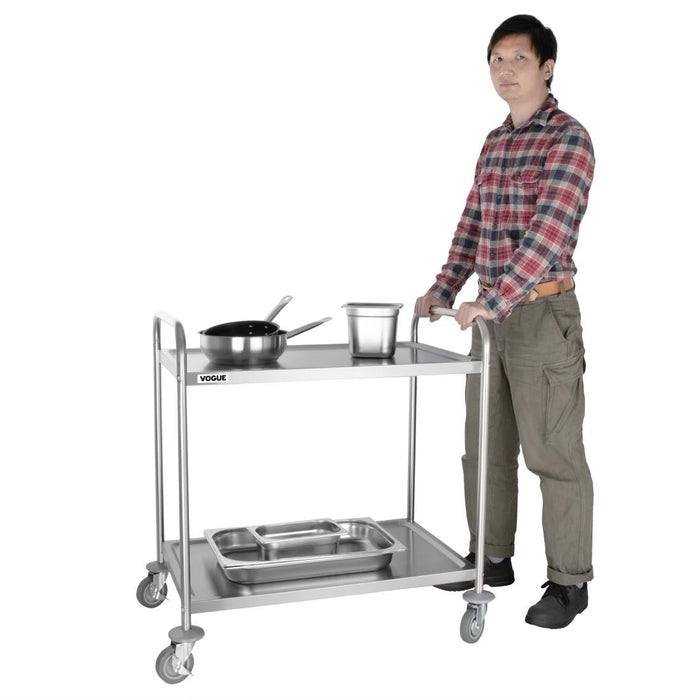 Vogue Stainless Steel 2 Tier Clearing Trolley Large Vogue