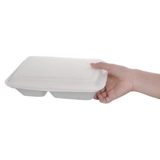 Fiesta Compostable Bagasse Hinged 2-Compartment Food Containers 253mm (200 Pack) Fiesta Compostable