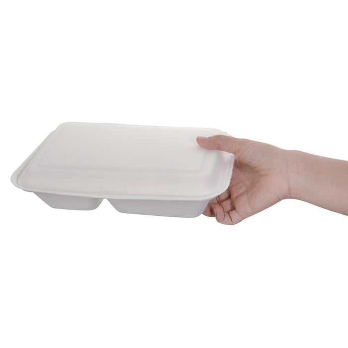 Fiesta Compostable Bagasse Hinged 2-Compartment Food Containers 253mm (200 Pack) Fiesta Compostable