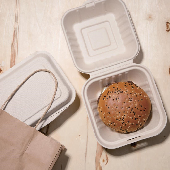 Fiesta Compostable Bagasse Burger Boxes Natural Colour 152mm (500 Pack) Fiesta Compostable