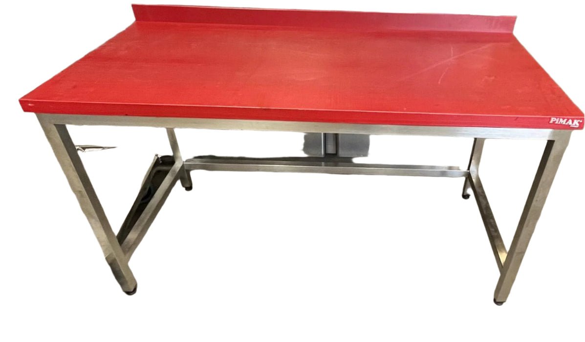 Butcher Table Poly Top Stainless Steel Leg 150x700 mm Red - B Grade Canmac B-GRADE