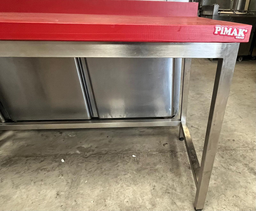 Butcher Table Poly Top Stainless Steel Leg 150x700 mm Red - B Grade Canmac B-GRADE