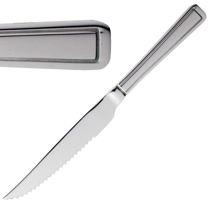 225(L)mm | 8 7/8". Serrated Blade. Pack Quantity: 12. Material: 18/0 Stainless Steel