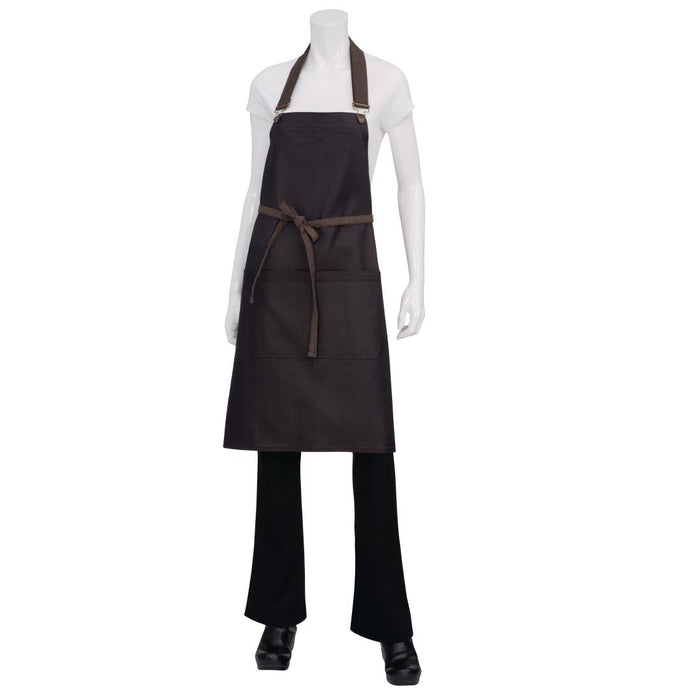 Chef Works Urban Wet Look Boulder Bib Apron Black and Brown Chef Works Urban
