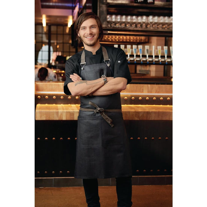 Chef Works Urban Wet Look Boulder Bib Apron Black and Brown Chef Works Urban