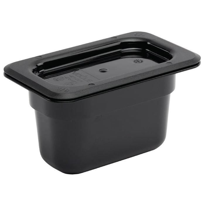 Vogue Polycarbonate 1/9 Gastronorm Container 100mm Black Vogue