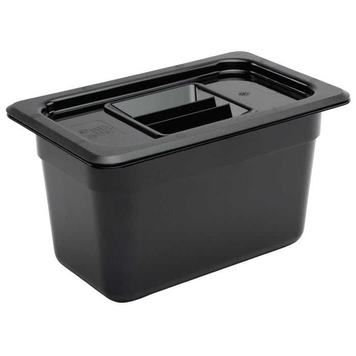 Vogue Polycarbonate 1/4 Gastronorm Container 150mm Black Vogue