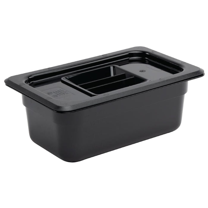 Vogue Polycarbonate 1/4 Gastronorm Container 100mm Black Vogue