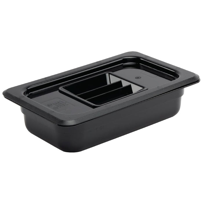 Vogue Polycarbonate 1/4 Gastronorm Container 65mm Black Vogue