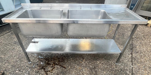 Commercial 1800mm Double Bowl Double Drainer Sink with Shelf-Refurbished Canmac Refurbished