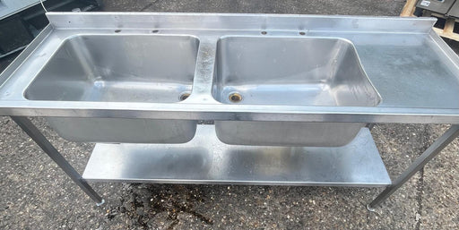 Commercial 1800mm Double Bowl Double Drainer Sink with Shelf-Refurbished Canmac Refurbished