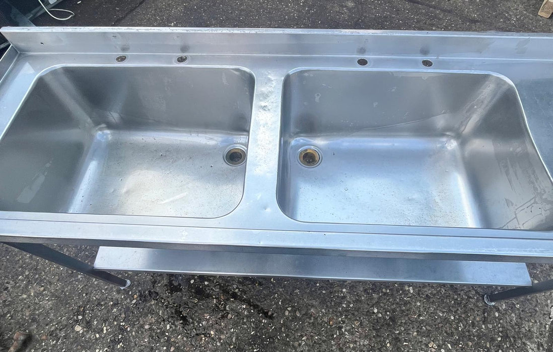 Commercial 1800mm Double Bowl Double Drainer Sink with Shelf-Refurbished Canmac Refurbished