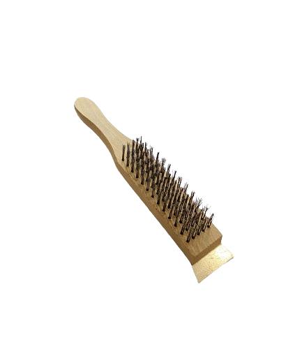 Wooden Wire Grill Brush Charcoal Grill 5 Row Brush with Scraper