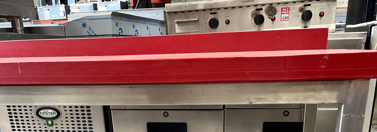 Butcher Table Poly Top Stainless Steel Leg 200 x 700 mm Red - B Grade Canmac B-GRADE