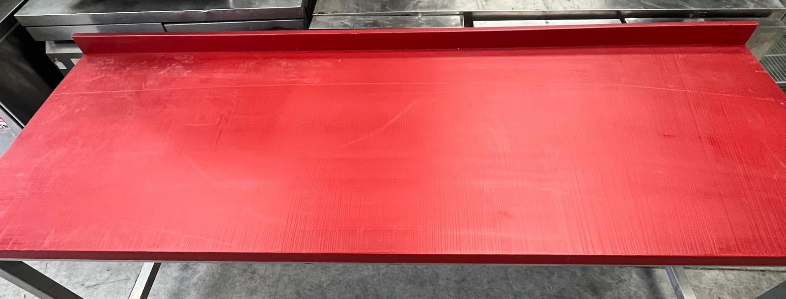 Butcher Table Poly Top Stainless Steel Leg 200 x 700 mm Red - B Grade Canmac B-GRADE