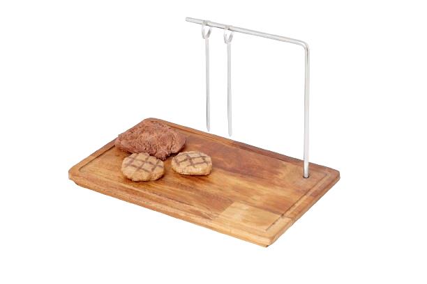 Shish Hanger with Wooden Board Attached - Anti-Rusting Skewer