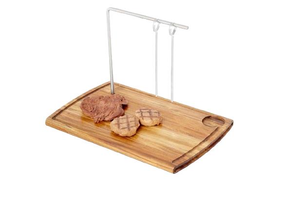 Shish Hanger with Wooden Board Attached - Anti-Rusting Skewer