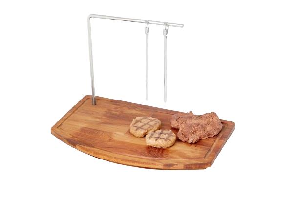 Shish Hanger with Wooden Board Attached - Anti-Rusting Skewer