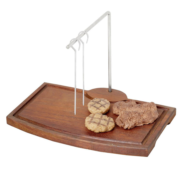 Shish Hanger with Wooden Board Attached - Anti-Rusting Skewer