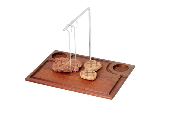 Shish Hanger with Wooden Board Attached - Anti-Rusting Skewer