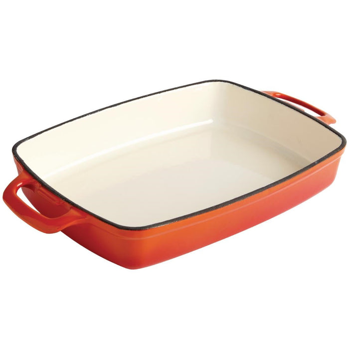 Vogue Orange Rectangular Cast Iron Dish 2.8Ltr Vogue