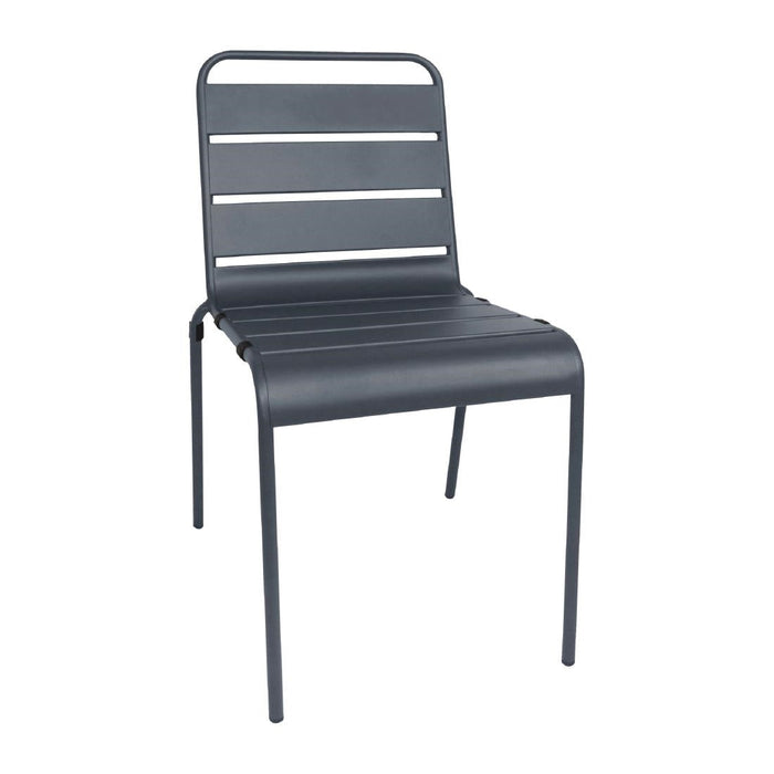 Bolero Amalfi Slatted Steel Side Chairs Grey (4 Pack) Bolero