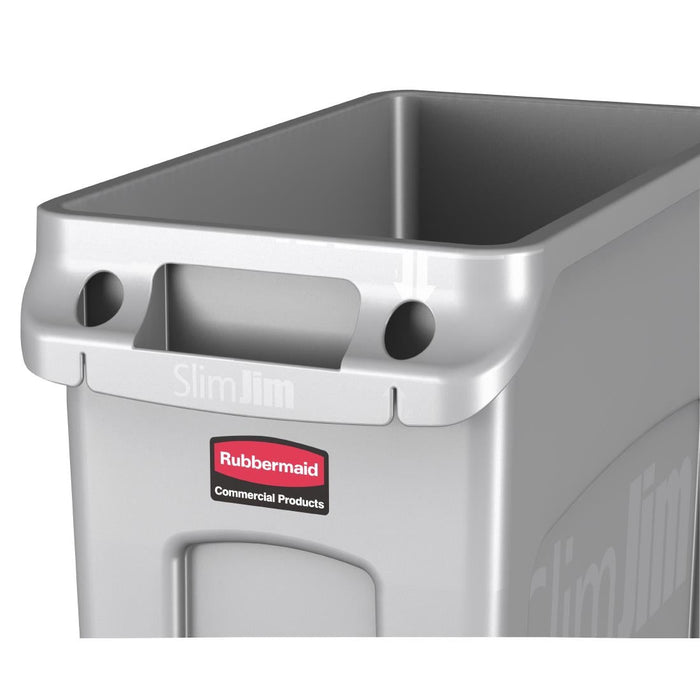 Rubbermaid Slim Jim Bin with Venting Channels Grey 87Ltr Slim Jim