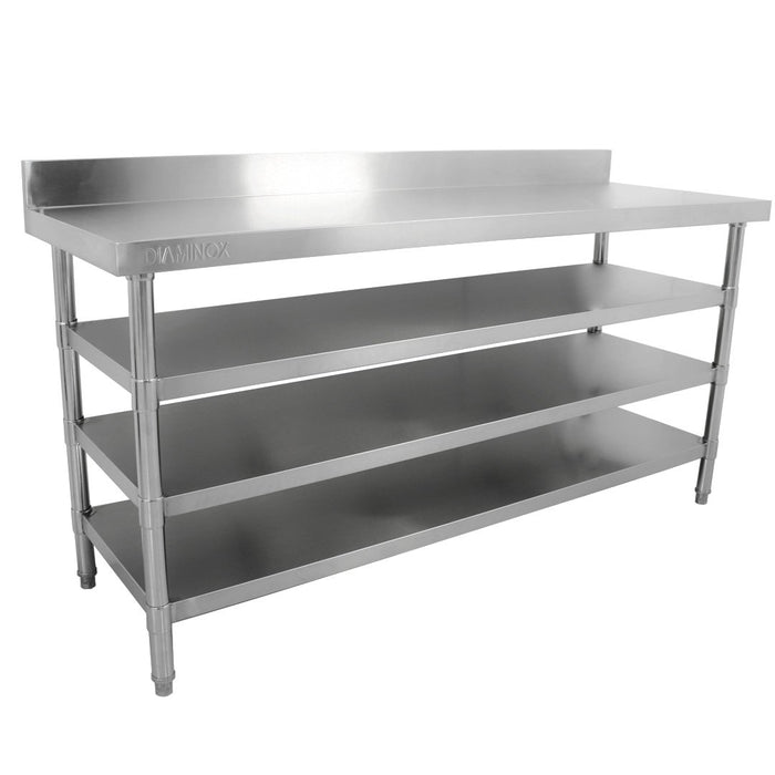 FP Diaminox Stainless Steel 180cm Prep Table With Upstand and 3 Undershelves A30539