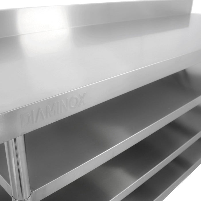 FP Diaminox Stainless Steel 180cm Prep Table With Upstand and 3 Undershelves A30539