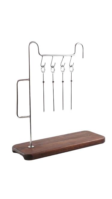 Shish/Skewer Hanger Attached to Wooden Board - Anti-Rusting