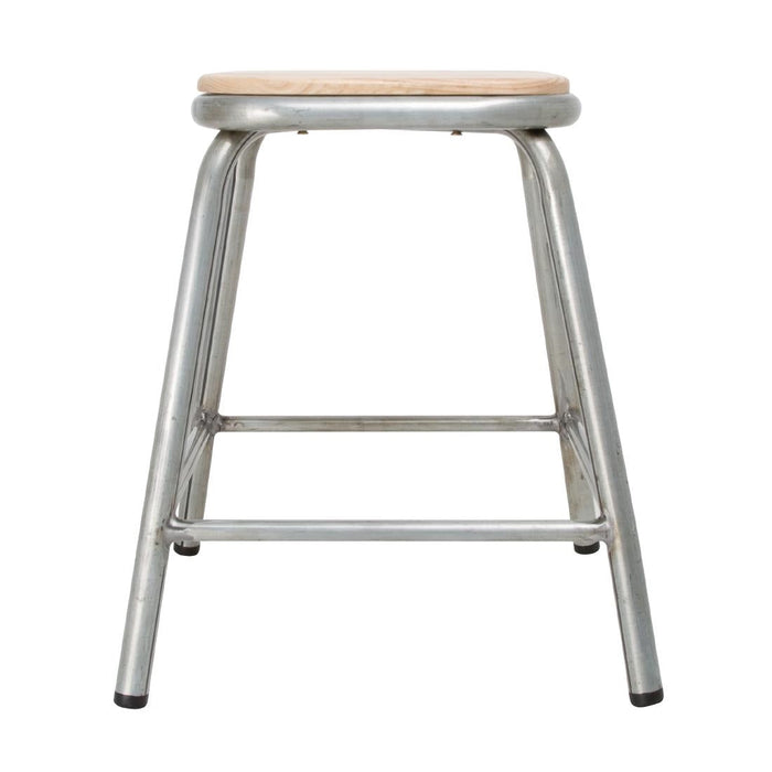 Bolero Galvanised Steel Low Stools with Wooden Seatpad (4 Pack) Bolero