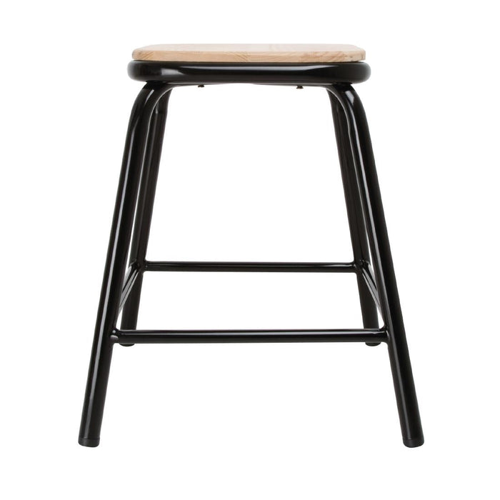 Bolero Cantina Low Stools with Wooden Seat Pad Black (4 Pack) Bolero