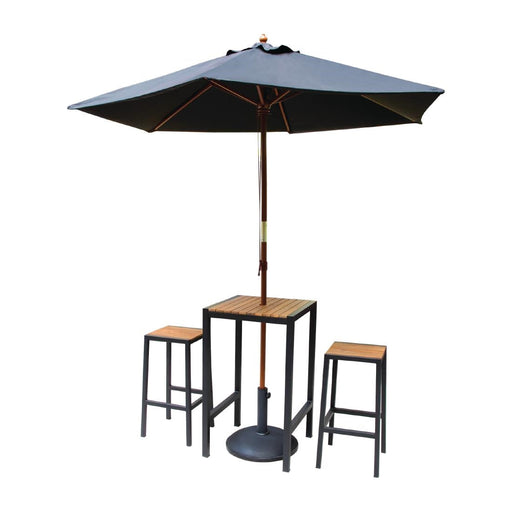 Bolero Black Steel & Acacia Wood Bar Stools (2 Pack) Bolero