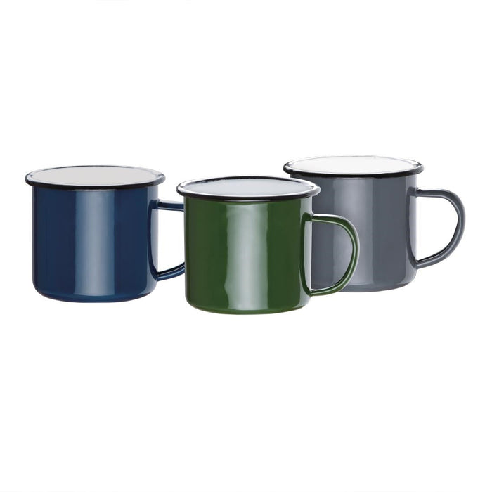 Olympia Enamel Mugs Green 350ml (6 Pack) Olympia