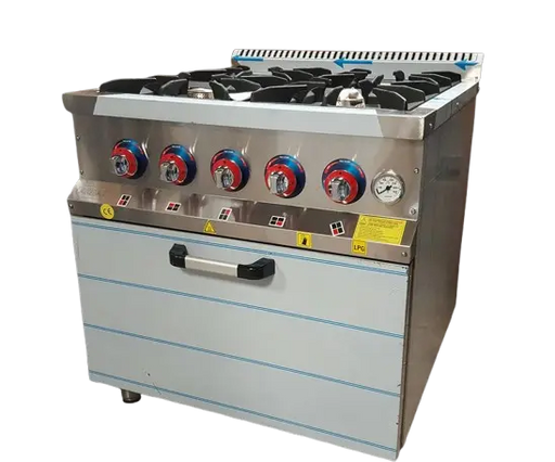 Commercial Cooker With Oven - 4 Burner - Natural Gas or LPG - Stainless Steel Canmac