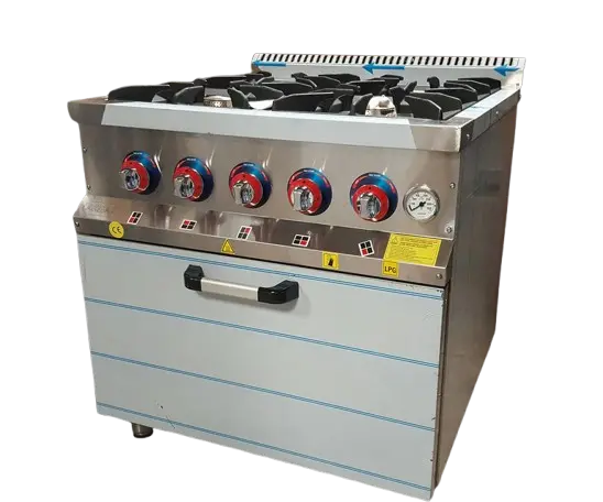 Commercial Cooker With Oven - 4 Burner - Natural Gas or LPG - Stainless Steel Canmac
