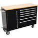 Heavy Duty Steel Rolling Tool Chest With Wooden Worktop 6 Drawers 1 Side Cabinet 1370x488x913mm Black | 482038 Ablack Makfry