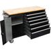 Heavy Duty Steel Rolling Tool Chest With Wooden Worktop 6 Drawers 1 Side Cabinet 1370x488x913mm Black | 482038 Ablack Makfry
