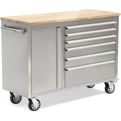 Professional Stainless Steel Rolling Tool Cabinet 1 Door 6 Drawers 1355x482x880mm | 482038 As Makfry